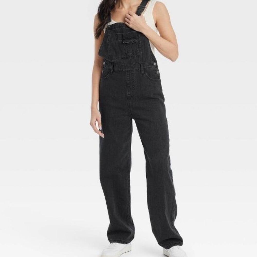 Universal Thread Relaxed Wide Leg Denim Overalls Black 100% Cotton Womens 00